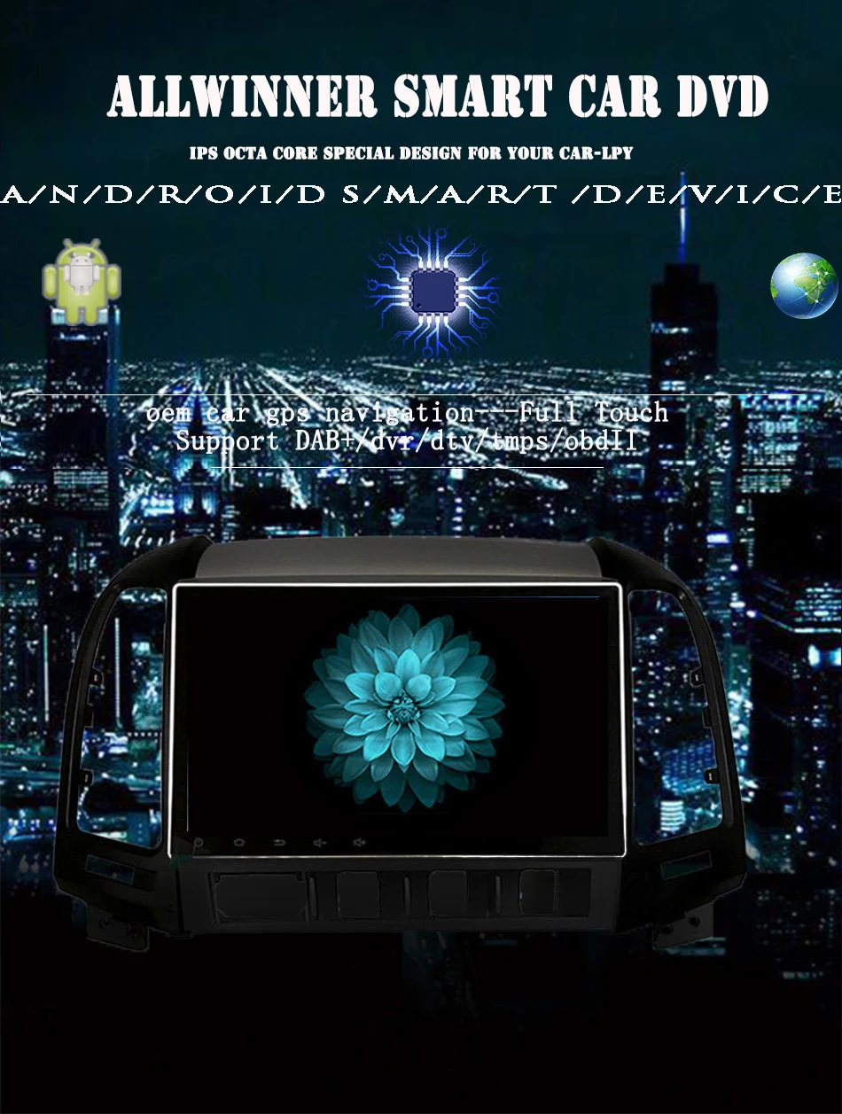 Восьмиядерный android 9,0 автомобильный dvd gps плеер 1024*600 для HYUNDAI SANTA FE santafe 2006-2012 навигационное радио головное устройство магнитофон