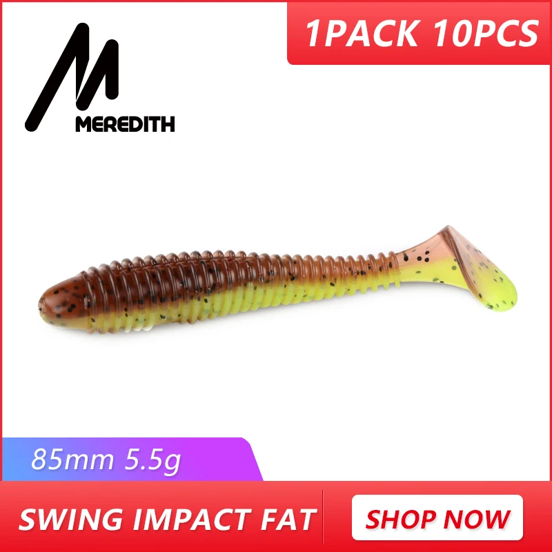 Рыболовные приманки MEREDITH, FAT Swing Impact Swimbait 85 мм/5,5 г, 10 шт./лот, мягкие приманки, мягкие приманки для рыбалки, приманки для окуня
