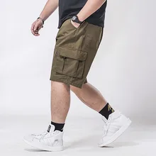 AudWhale 7XL летние грузовые шорты мужские хлопковые однотонные шорты мульти pockets эластичный пояс мужские повседневные шорты