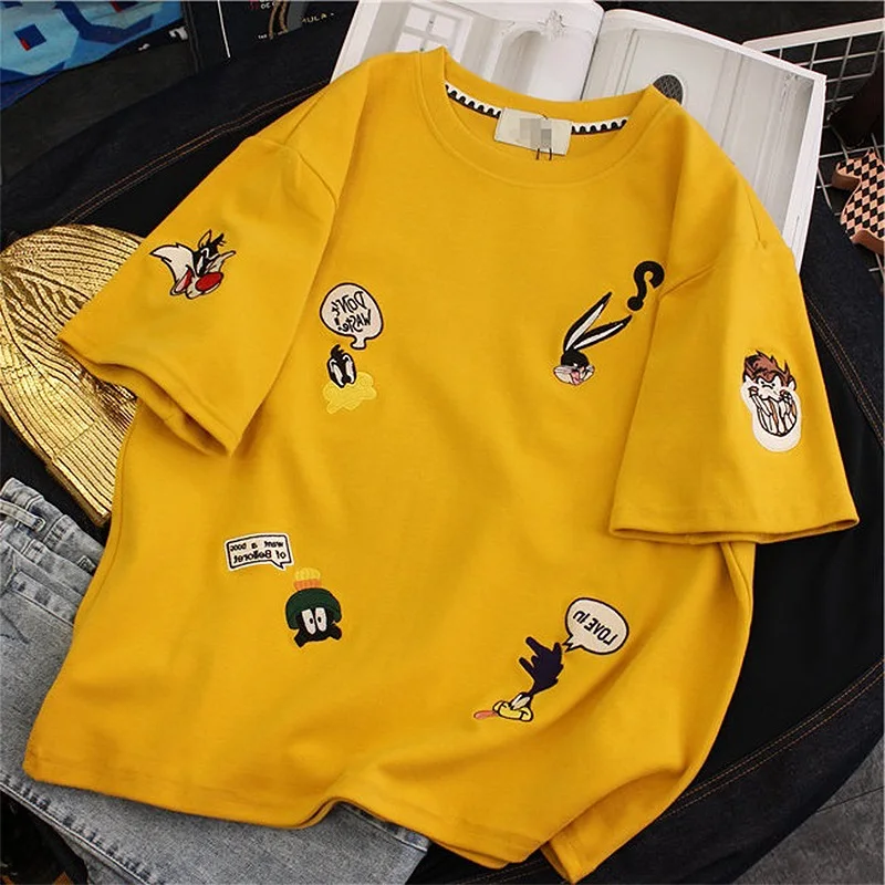 

2019 New women summer t shirts graphic embroidery tee tops o-neck loose short sleeve t-shirts female plus size tee shirts woman