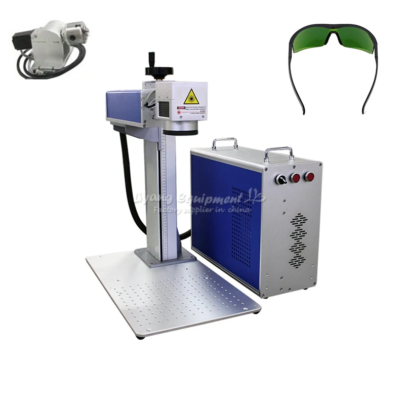 

20W 30W 200x200mm CNC Fiber Laser Metal Marking Machine With Glasses For Aluminum Gold Silver Brass Stainless Steel Engraving