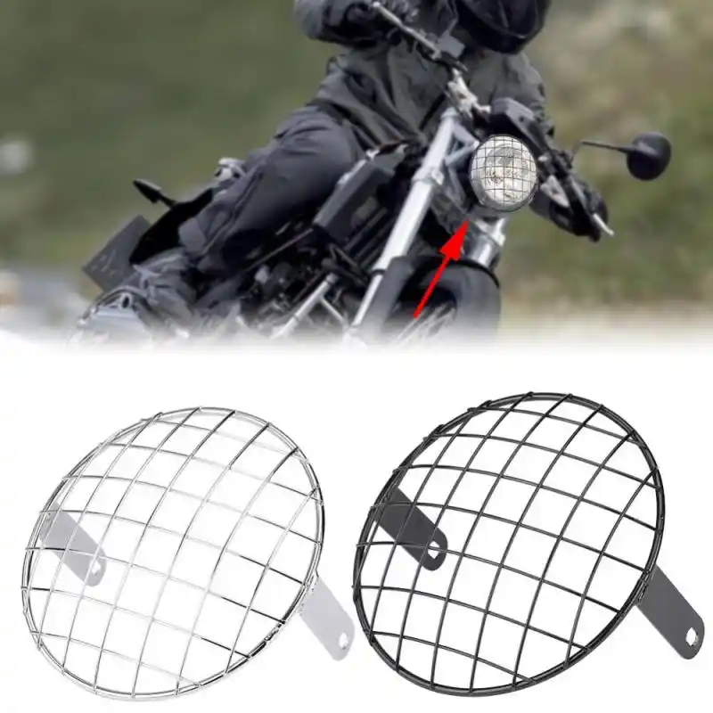 plating Motorcycle 7 Headlight Mesh Grill Side Mount Universal Cover Mask for Cafe Racer