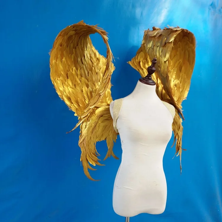 Костюмированные сексуальные Крылья Ангела из перьев для свадебной фотосъемки, вечерние, свадебные украшения DIY, золотое, серебряное крыло, костюм - Цвет: gold