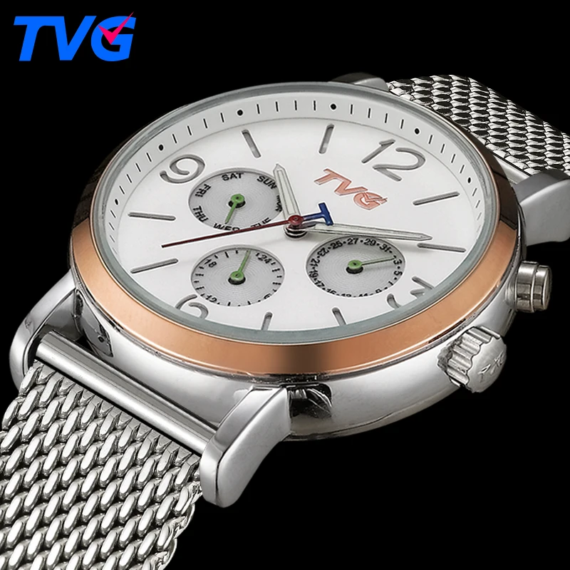

169 Men Quartz Watches TVG Brand Male Fashion Casual stainless steel waterproof Analog wristwatch Business Quartz-watch