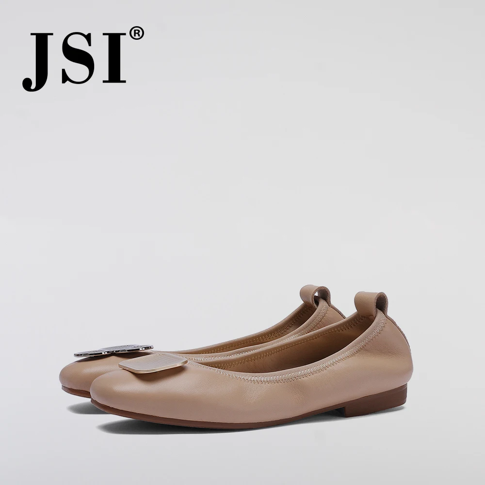 

JSI Spring New Dress Women Pumps Quality Genuine Leather Low Square Heel Slip-on Ladies Shoes Sweet Metal Decoration Pumps JO21
