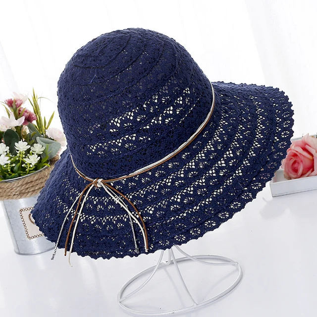 Summer fashion Foldable Bucket cap Cotton Beach bow sun hats for Women Fashion Women Beach Sun Hat Foldable Brimmed Straw Hat 3