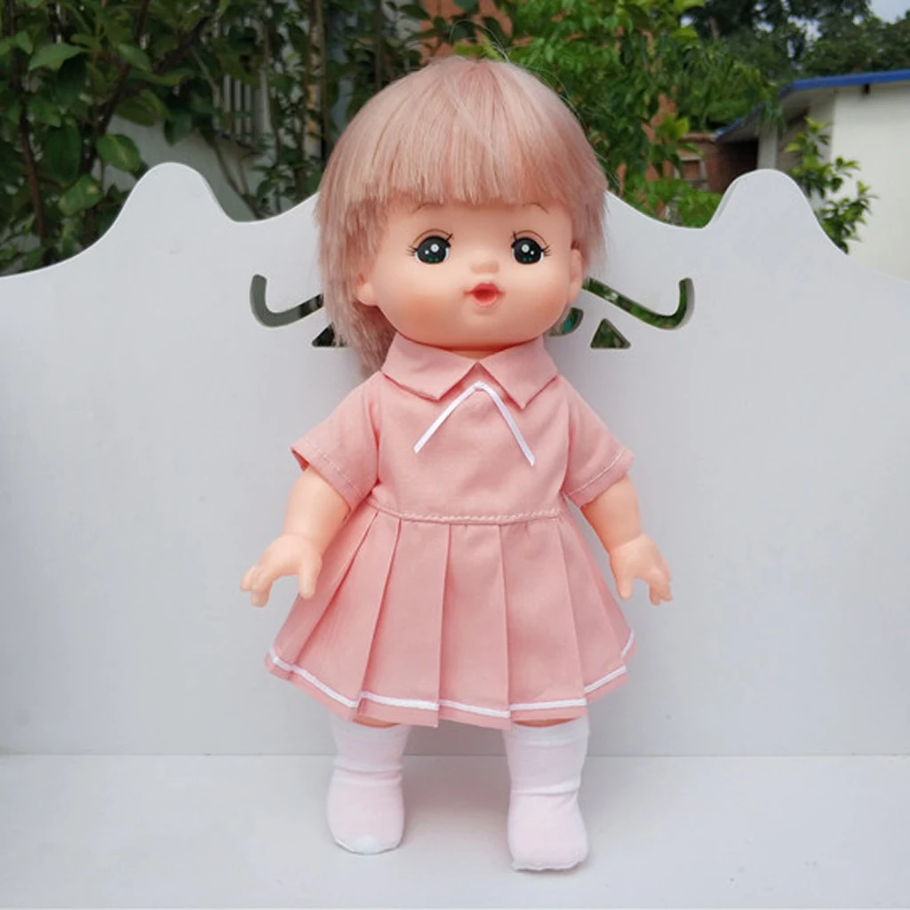 Lovely Pink Dress Socks Suit Pleated Dress for Mellchan Baby Girl Dolls Clothes Accessories for Kids Gift