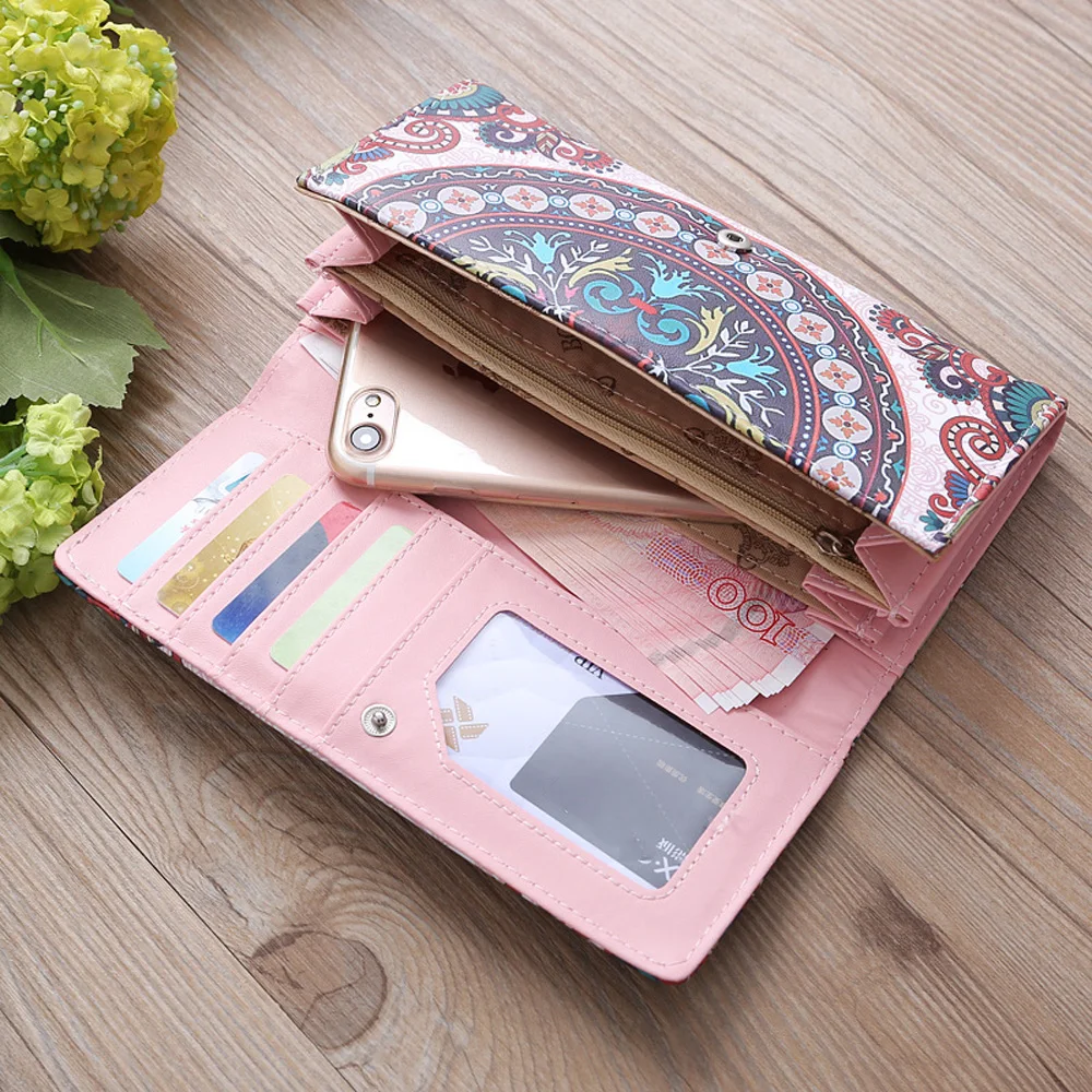 Модный женский кожаный бумажник длинный держатель для карт, сумка для телефона, чехол с цветочным принтом, клатч, сумочка, монета, карман, Новинка