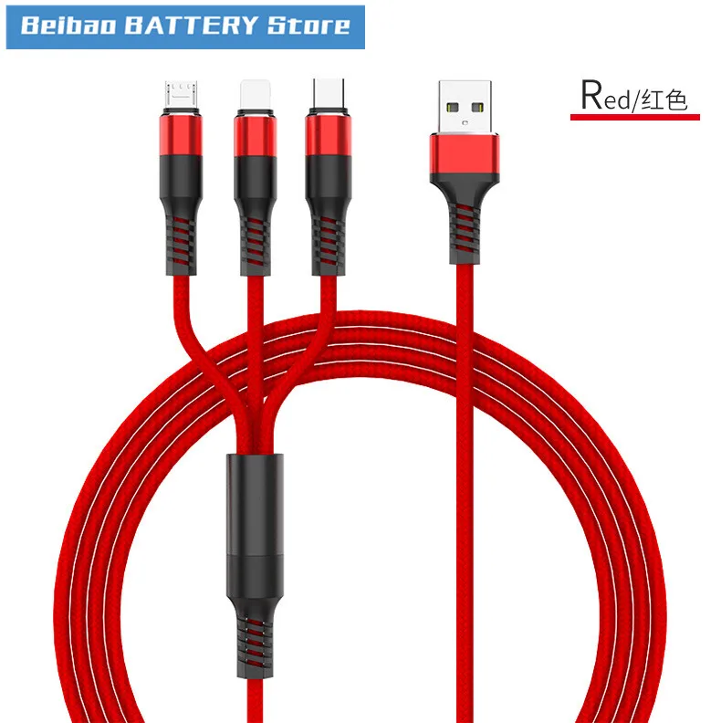 

One-drag-three charging line is suitable for Apple Android Type-c one-drag-three data line round head three-in-one fast charging