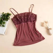 Натуральный шелк Дамская мода кружева Искусственный вышивка жилет тонкий сексуальный элегантный Camisoles высокая эластичная Женская майка