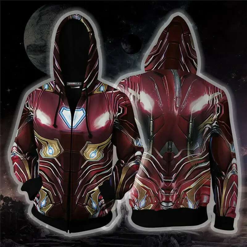 

Hot Avengers 4 : Endgame Iron man Tony Stark Hoodie Sweatshirt Cosplay Coat Jacket Hooded With CAP Costume