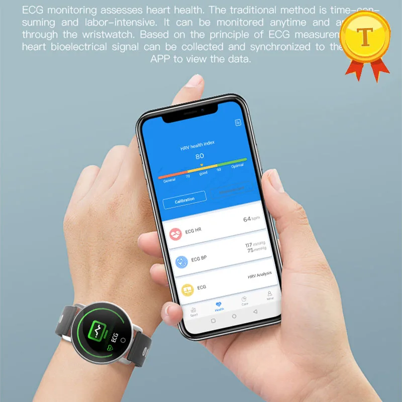 Наручные часы для контроля артериального давления ip67 Водонепроницаемый ЭКГ+ PPG монитор многоспортивный режим большой экран smartband для Android ios Телефон