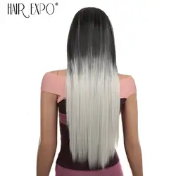 Волос Экспо Сити Косплэй аниме парики синтетические волосы длинные прямые Аниме Косплэй костюм вечерние парики серый и черный 30 ''Волосы