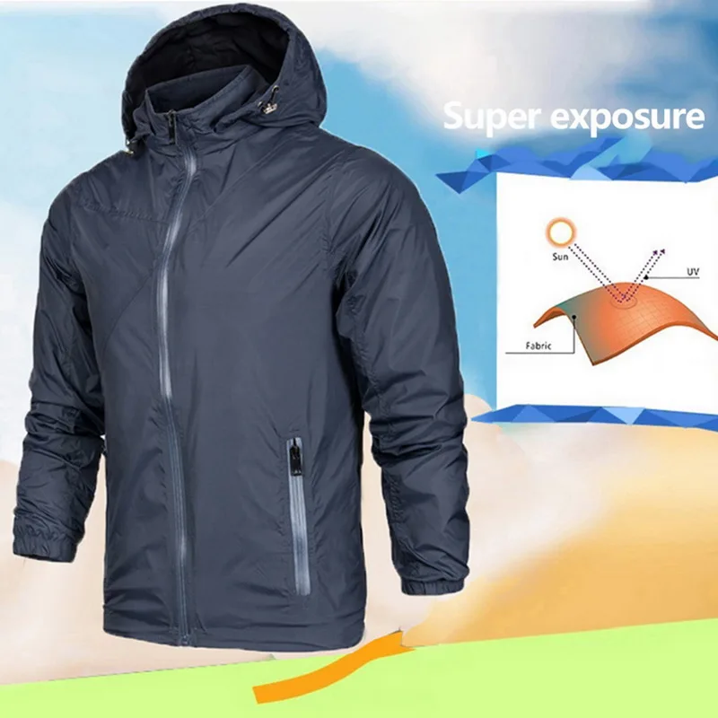 Litthing Summer Casual Jacket Men Anti-UV Windbreaker Male Hooded Waterproof Basic Streetwear Long Sleeve Clothing