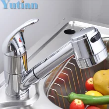 Бесплатная доставка Pull out Кран Медь e Одно Отверстие Кухонный Кран Раковина из нержавейки Утолщение Тип Хромированная Отделка torneira YT-6040
