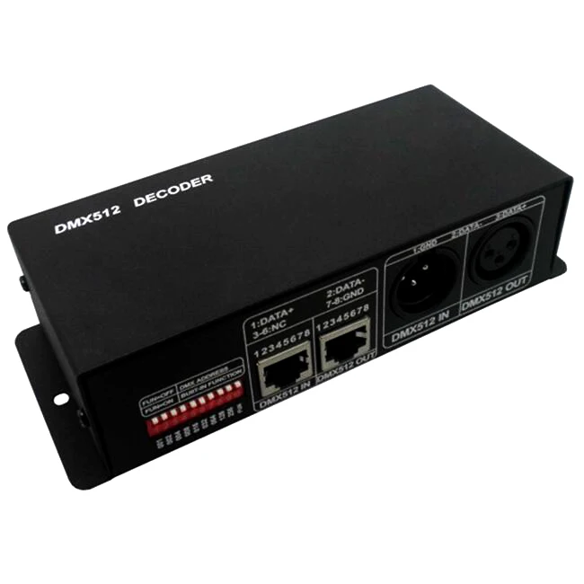 

4 Channels DMX512 DMX controller (RGB); DMX LED Decoder Dimmer; DC12~24V input; Output:4A*4channels, out power:12V<192W,24V<384W