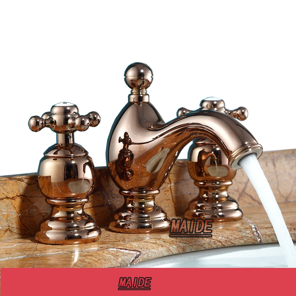 Luxury Rose gold finish Bathroom Vanity Sink 3 Hole Two Handle