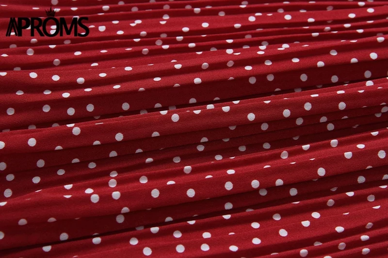 Элегантный белый красный горошек Цветочный принт плиссированные миди юбка Женская эластичная Высокая талия юбка с карманами летние