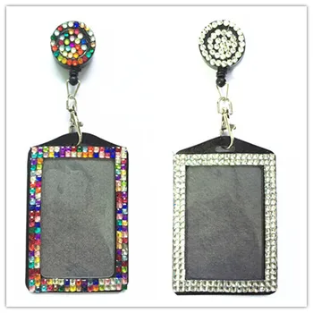 

Bling Rhinestone Credit Card Bus Card Case ID Badge Holder Vertical with Crystal Retractable Badge Reel 1pcs