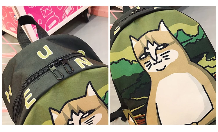 Menghuo Lovely Cat Printing Backpack Women Canvas Backpack School Bags for Teenagers Ladies Casual Cute Rucksack Bookbags (59)