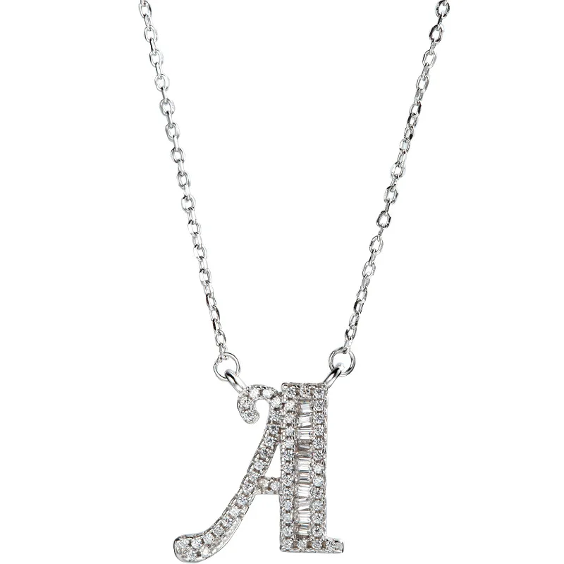 

Cubic Zirconia 26 Letter Alphabet Charm A-Z Bead Pendant 925 Sterling Silver Link Chain Necklace for Women Fashion Gifts Jewelry
