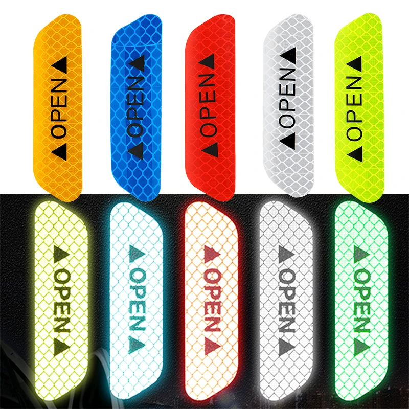 

4Pcs/Set Car OPEN Reflective Tape Warning Mark Reflective Car Door Stickers for Skoda Octavia A2 A5 A7 Fabia Rapid Accessories