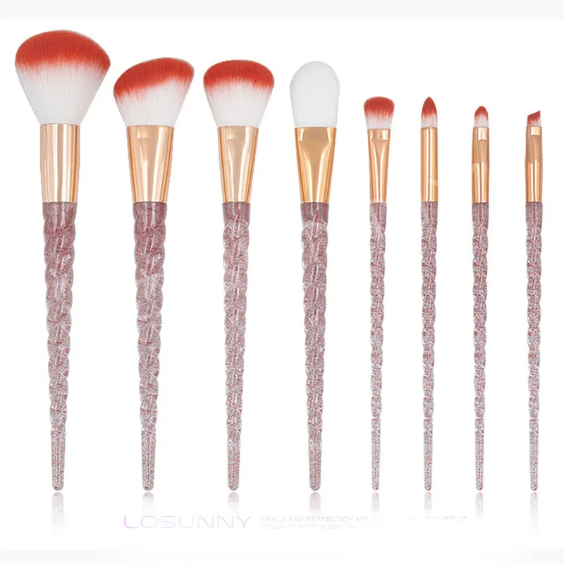 

Style 8pcs Unicorn Red Glitter Crystal Makeup Brush Set Colorful Foundation Blending Eyeshadow Cosmetic Beauty Make Up Tool Kit