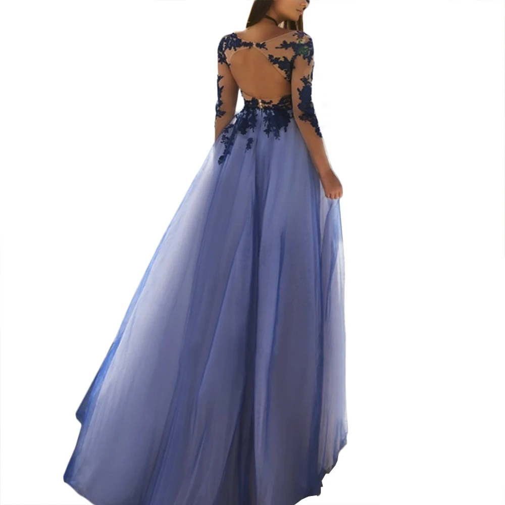 Angel married evening dresses long sleeve lace elelgnat open back prom dress womens formal party dress vestido de festa