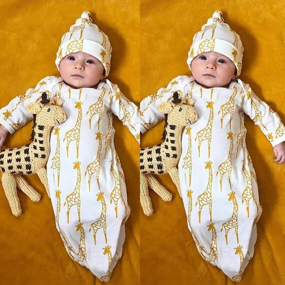 

Pudcoco Newborn Baby Boys Girls Deer Long Sleeve Romper Sleeping Bag Blanket+Hat Clothes For Baby Kids Blanket#YY