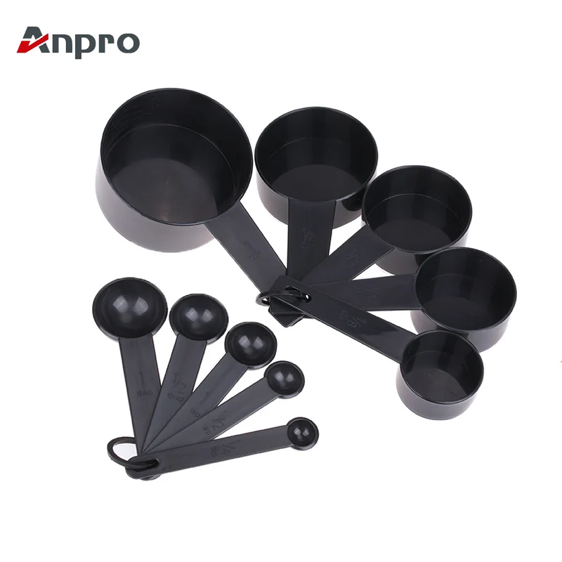 

Anpro 10 Pcs/Set Black Plastic Measuring Spoon Cooking Scoop Kitchen Coffee Baking Cups Teaspoon Scoop Baking Measuring Tools
