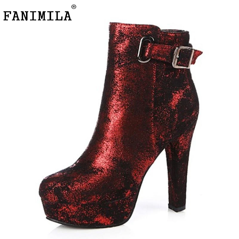 

New Fashion Women Round Toe Platform Ankle Boots Woman Sexy Buckle High Heel Shoes Ladies Brand Zipper Heels Botas Size 34-43