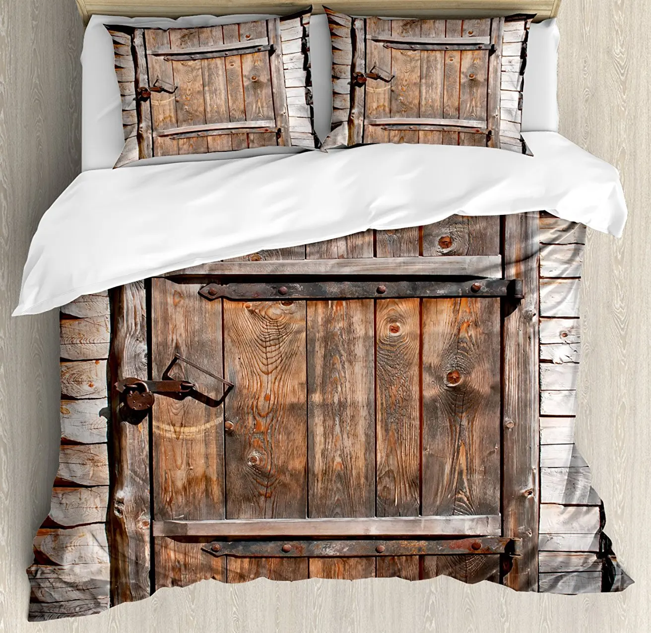 Duvet Cover Set, Rustic Wooden Door of Old Barn in Farmhouse Countryside Village Aged Rural Life