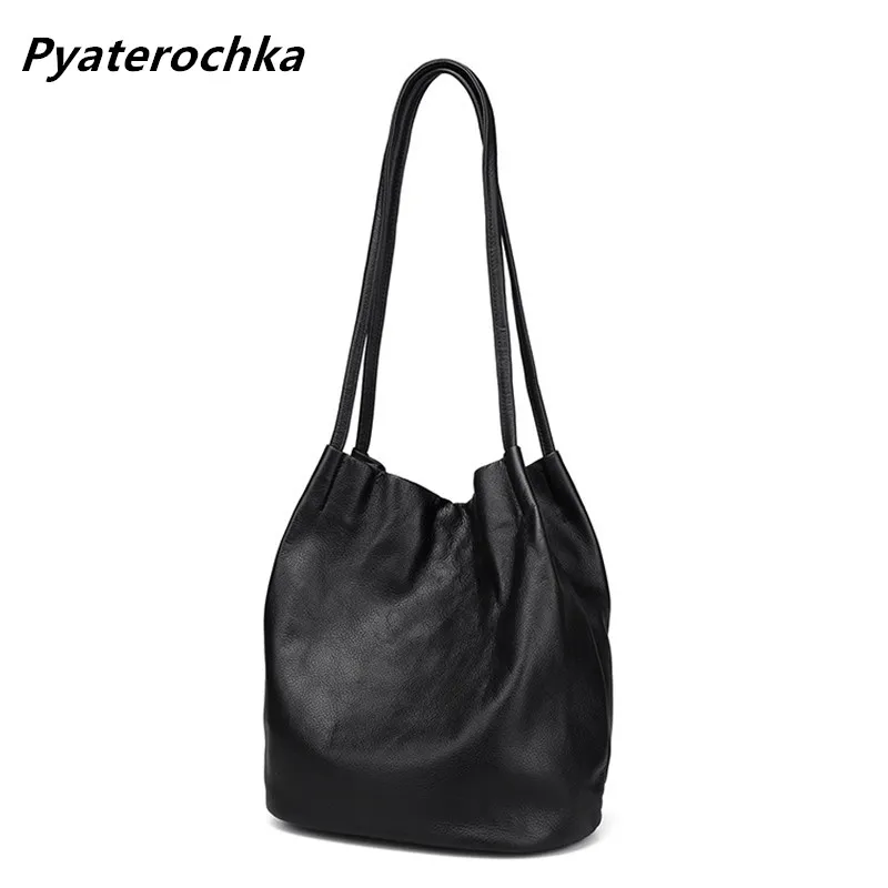

Pyaterochka Women Handbag Genuine Leather Shoulder Bag Vintage Bucket Cheap Ladies Handbags High Quality Large Capacity Totes