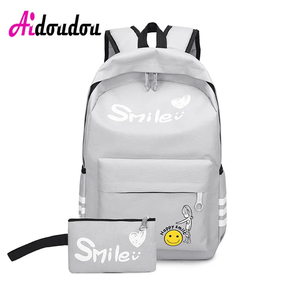 

Nylon Backpack Set Women Fashion Travel Bags 2018 ulzzang Back Packs School Bags For Teenage Girls Shoulder Bag Sac Gray