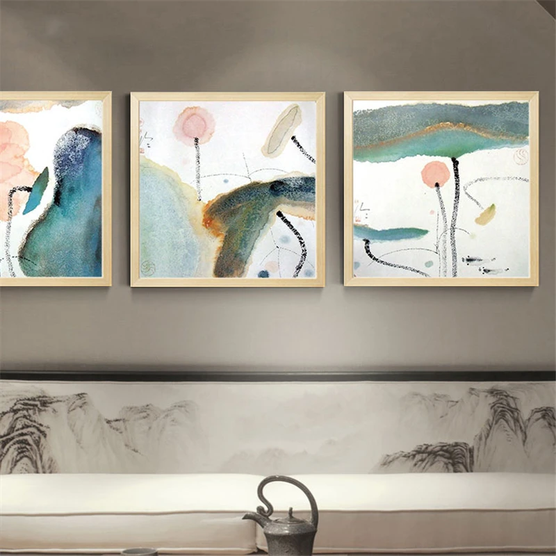 Abstract Water and Ink Lotuses New Chinese Style Lotus Pond Scenery Nice Wall Paintings Canvas Posters for Study Room Decoration