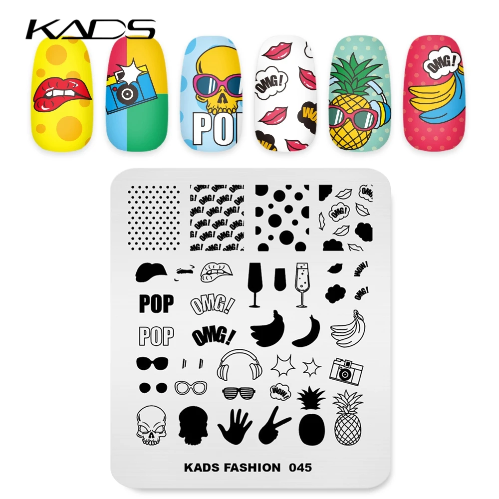 KADS 7*8cm Stamping Plate Fruit & Lips cartoon Pattern Stencil For Polish Nail Stamping Template Nail Decoration Tool 3