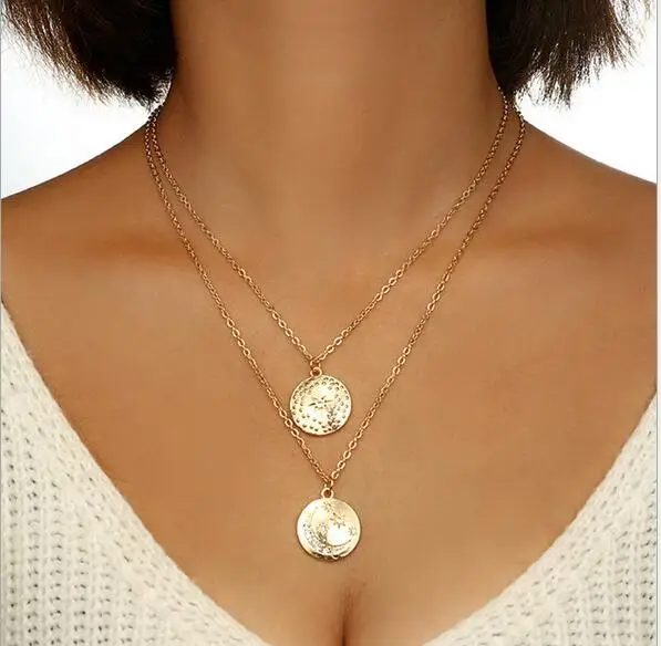 2019 Boho Star кулон с полумесяцем двойной многослойное ожерелье Золотая цепочка чокер