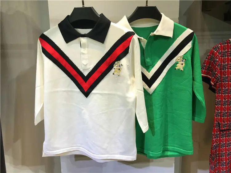 

2019 new Pure cotton striped embroidered POLO shirts for men and women 2 colour 3 sizes clothes