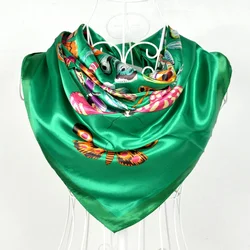 Elegant Navy Blue Silk Scarf with Chinese Rose Design - Large Square Ladies' Fashion Accessory (Butterfly Green)