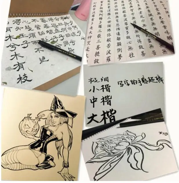 Sipa 3 шт. китайский японская каллиграфия кистью маркер или многоразового черный надписи габаритный мягкий почерк ручка
