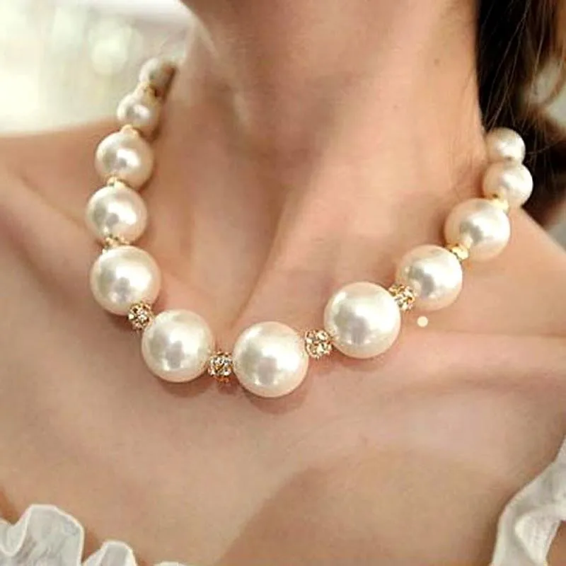 Новая мода знаменитостей большая белая большая жемчужина бусины ожерелье цепочка имитация жемчуга заявление для женщин ювелирные изделия