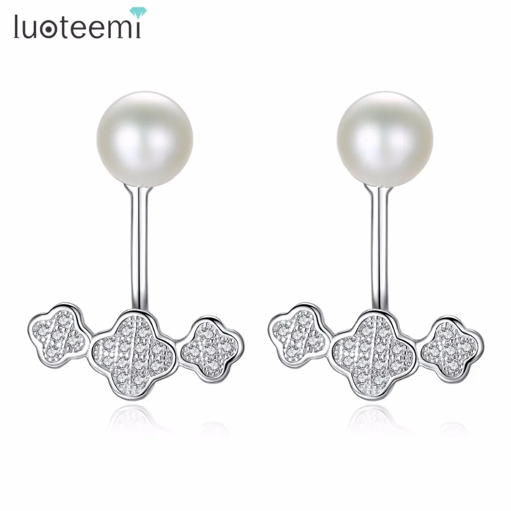 

LUOTEEMI Drop Earrings Sterling Silver Freshwater Natural Pearl White Pink Color Choose Geometric Shape For Women Party Jewelry