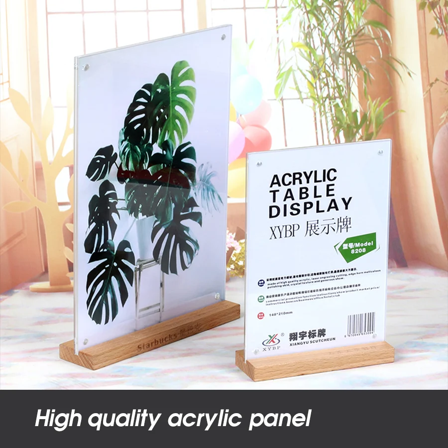 

A5 Clear Tabletop Tent Card Wooden Restaurant Plastic Upright Acrylic Table Menu Holder Vertical Paper Sign Holder Display Stand