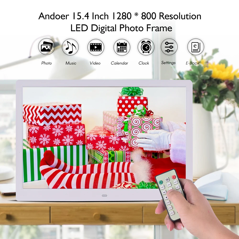 Andoer 15,4 в светодиодный цифровой фоторамка фотоальбом 1080P видео воспроизведение+ пульт дистанционного управления музыка кино часы Календарь Электронная книга