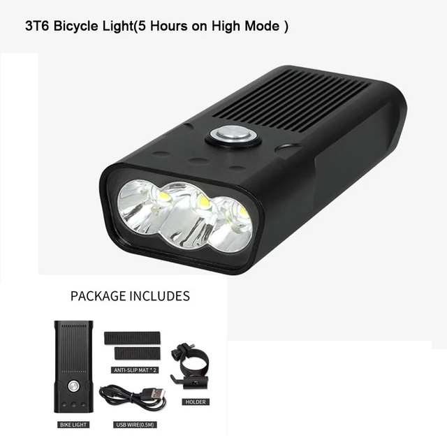 Велосипедный светильник, зарядка через usb, головной светильник для горного велосипеда, 3 лампы с бусинами, супер яркий светодиодный светильник 5/10 h, Водоотталкивающее оборудование - Цвет: 3T6-5