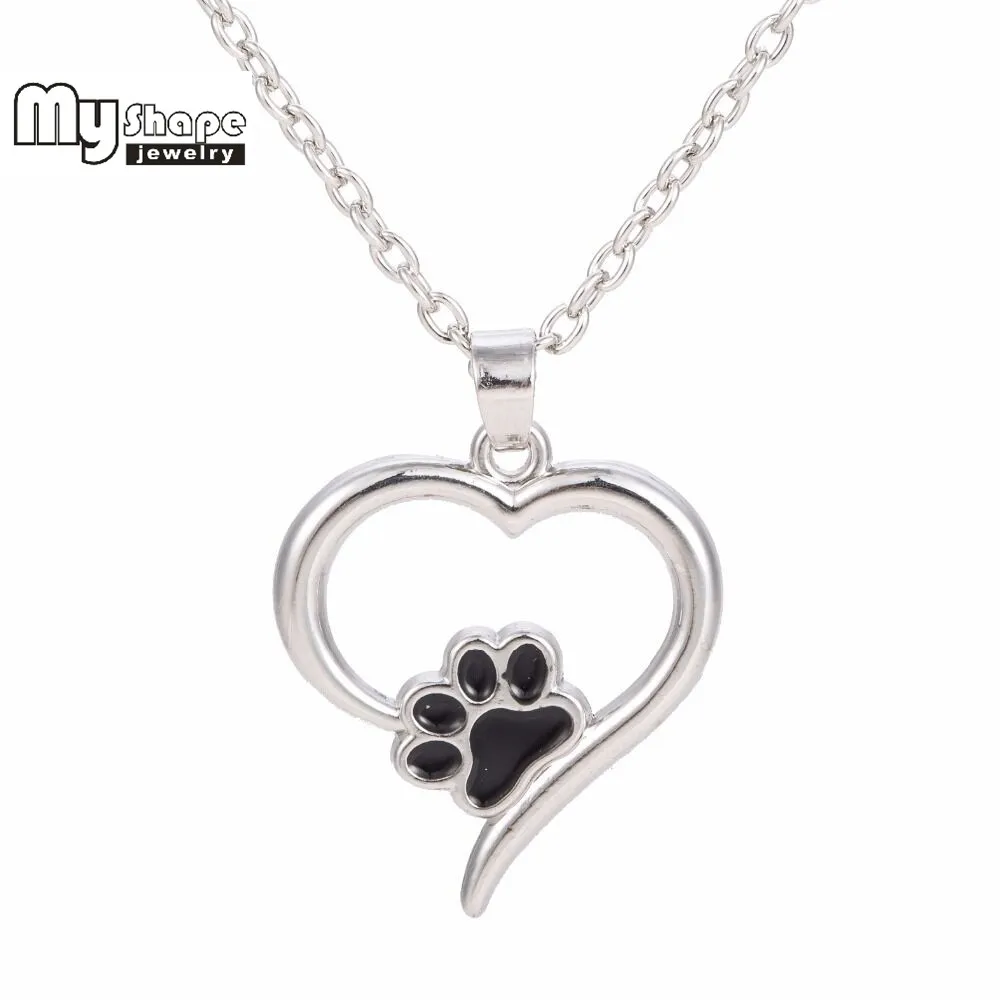 

My Shape Pet Memorial Jewelry Always in my Heart Dog Cat Foot Pet Paw Print Heart Pet Lover Pendant Necklace Animal Keepsake