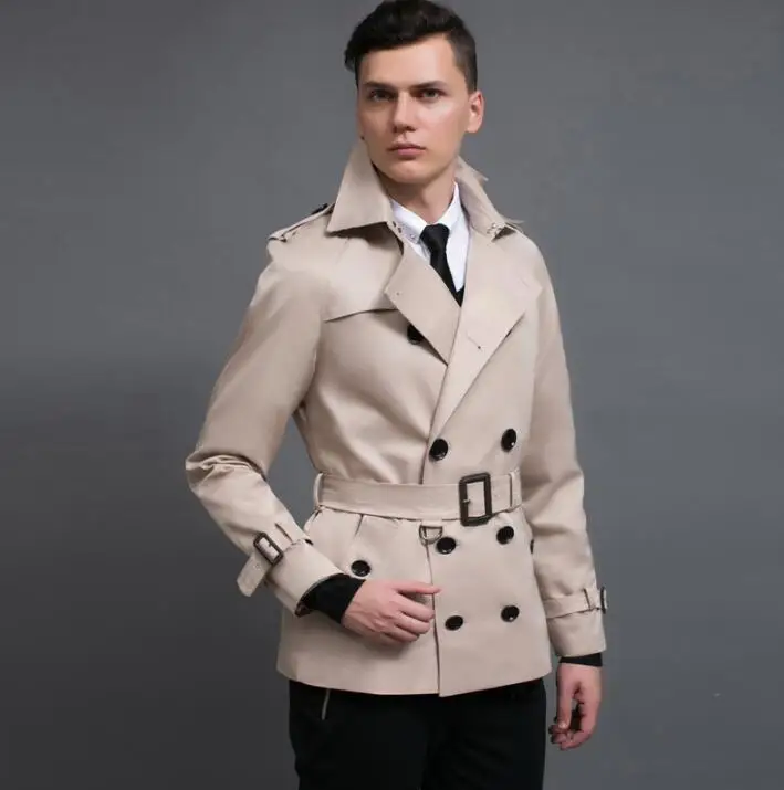 Free shipping 2019 new designer ouble breasted short trench coat mens