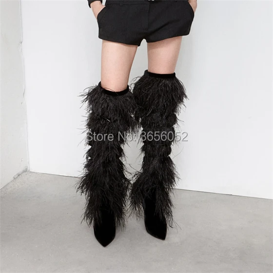 Mujer Sexy Negro Estilete Strappy Azul Del Fringe Zapatos Dedo Nuevo Pie Botas Largas As Rodilla Punta Tacones Runway as Lujo Pic Pic Fetish Blanco ESZnqpT8
