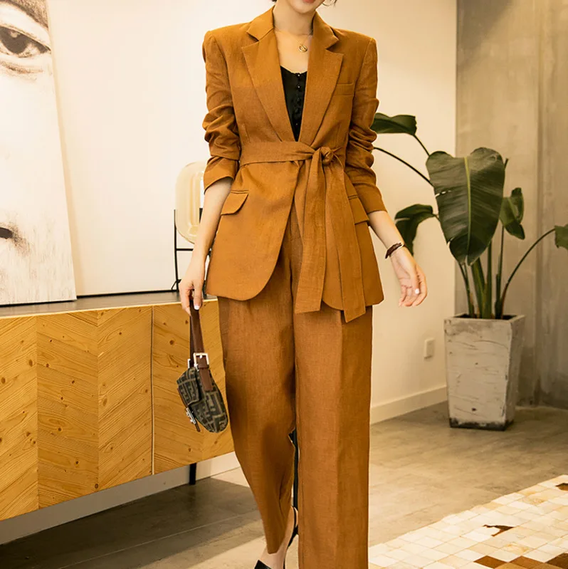 

LANMREM 2019 Autumn New Casual Fashion Women Loose Plus Cotton Solid Color Long-sleeved Suit Jacket Trouser Suit TC775
