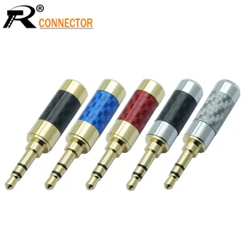

100pcs Audio Wire connector Jack 3.5mm 3 Pole Stereo Male Plug Carbon Fiber Adapter Solder Connector fit for 6mm cable